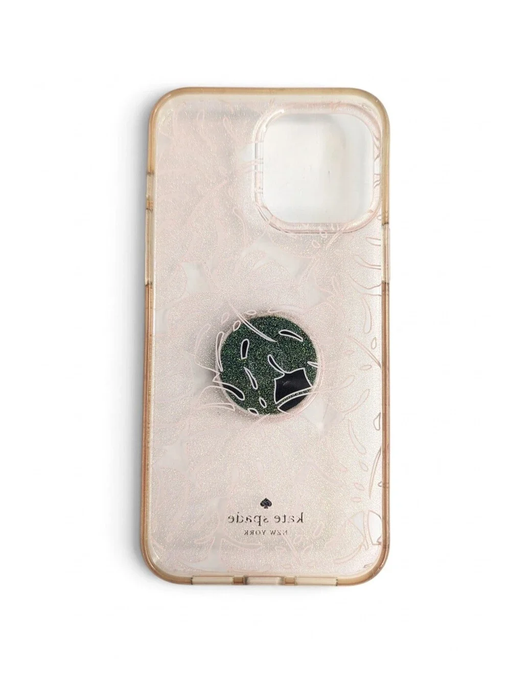 Kate Spade Glitter Palm Leaf iPhone 12 Pro Max Case Rose Gold Glitter Popsocket